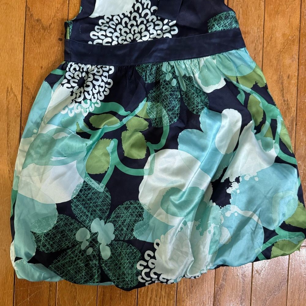 Blue & Green Floral / Flower Dress with Bow and Ribbon‎ 2T - Picture 3 of 5